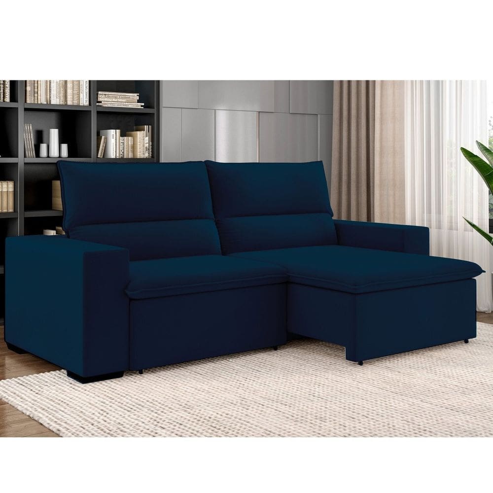 Sofá 3 Lugares Retrátil e Reclinável 220cm Bruges Azul