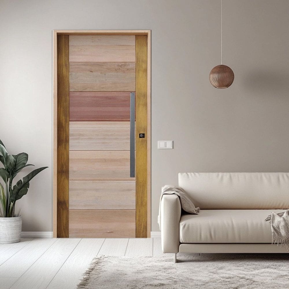 Porta com Visor Mista Batente Misto 14 Puxador Barra Chata 102 x 210cm Esquerdo Rodam 3B Natural