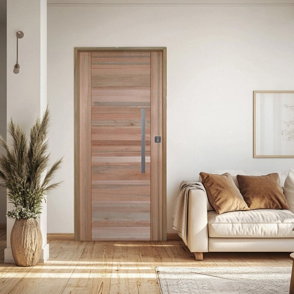 Porta com Visor Mista Batente Misto 14 Puxador Barra Chata 102 x 210cm Esquerdo Rodam 3B Natural