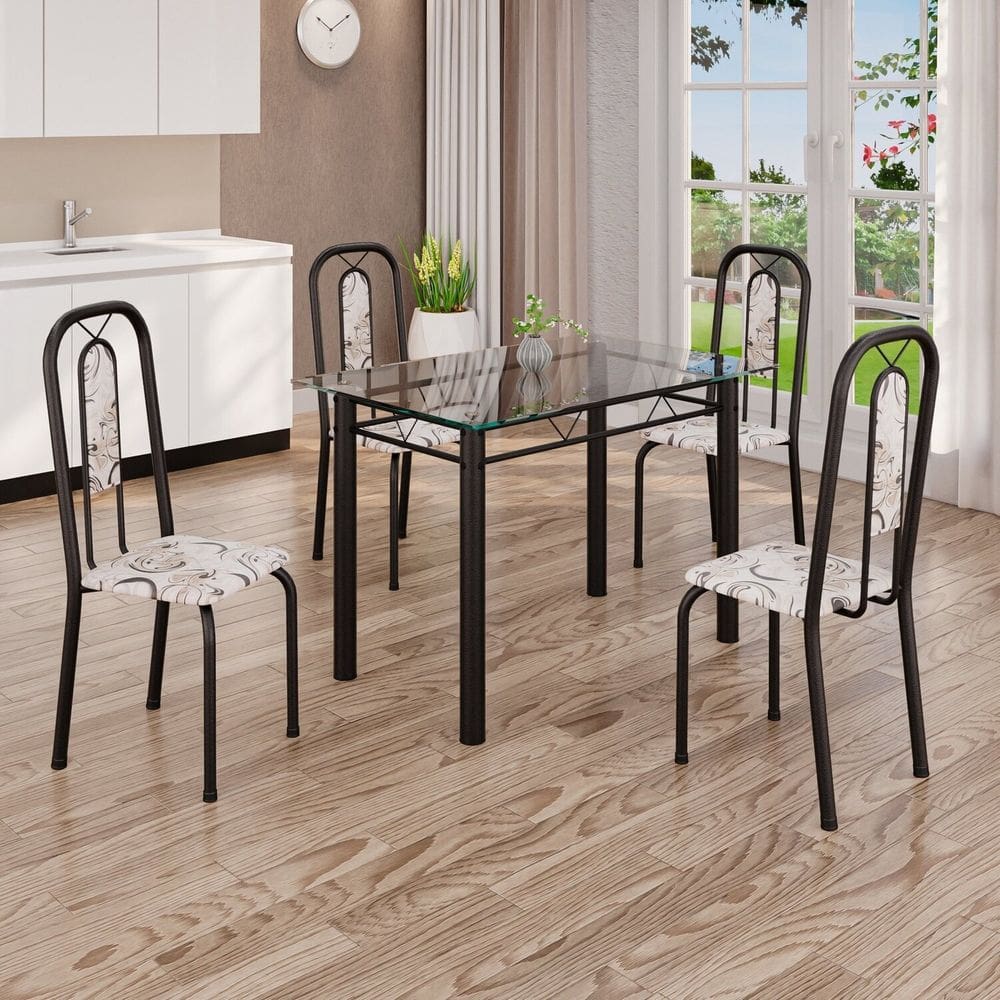 Conjunto de Mesa Tubular com 4 Cadeiras Lívia Arabesco / Preto