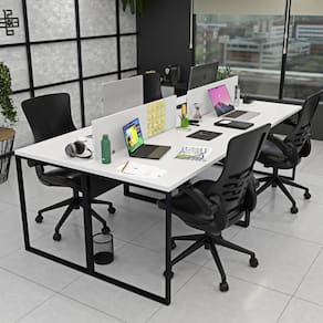 Estação de Trabalho Mesa Plataforma Industrial 4 Lugares Office Branco/Preto