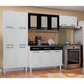 Armário de Cozinha de Aço 4 Peças Com Balcão Star Branco com Preto