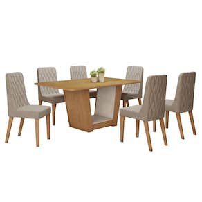 Conjunto Sala de Jantar 170cm com 6 Cadeiras Off White/Amêndoa Clean/Creme