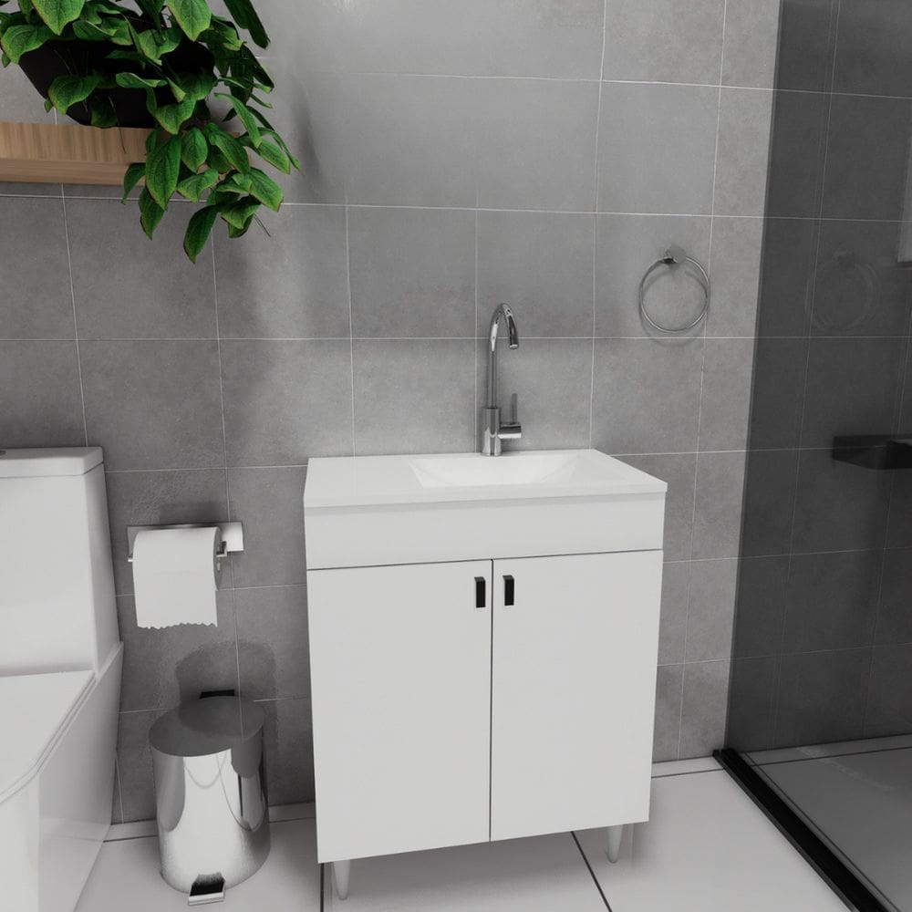 Conjunto Gabinete para Banheiro Completo com Cuba Sevilha com Pés 60cm Branco