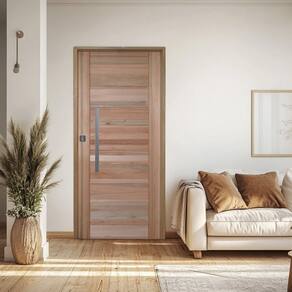 Porta Eucalipto Batente Eucalipto Puxador Barra Chata 82x210 cm Direito Rodam 3B Natural