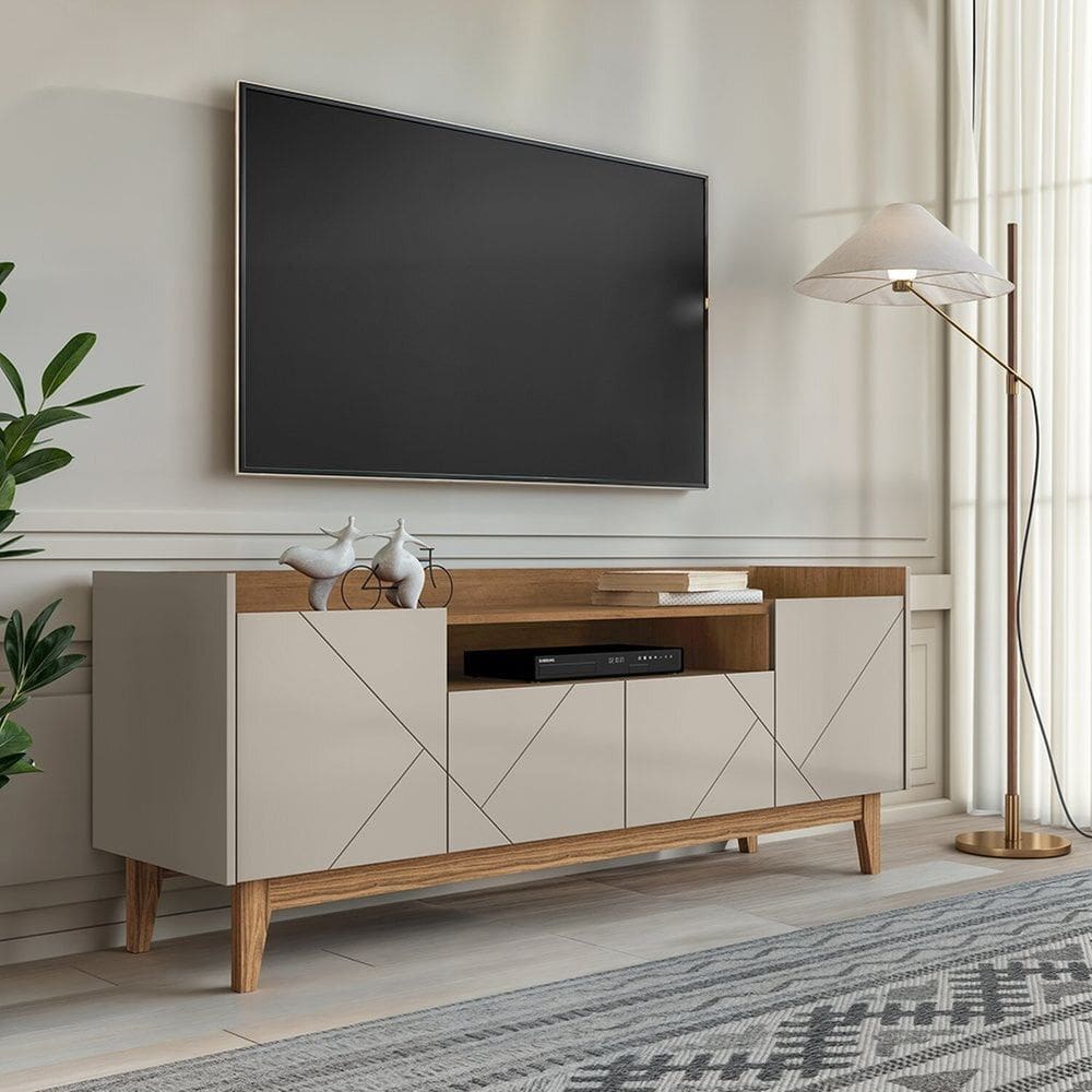 Rack Para TV até 65 Polegadas 4 Portas 1 Nicho 180cm Adria Off White/Cedro