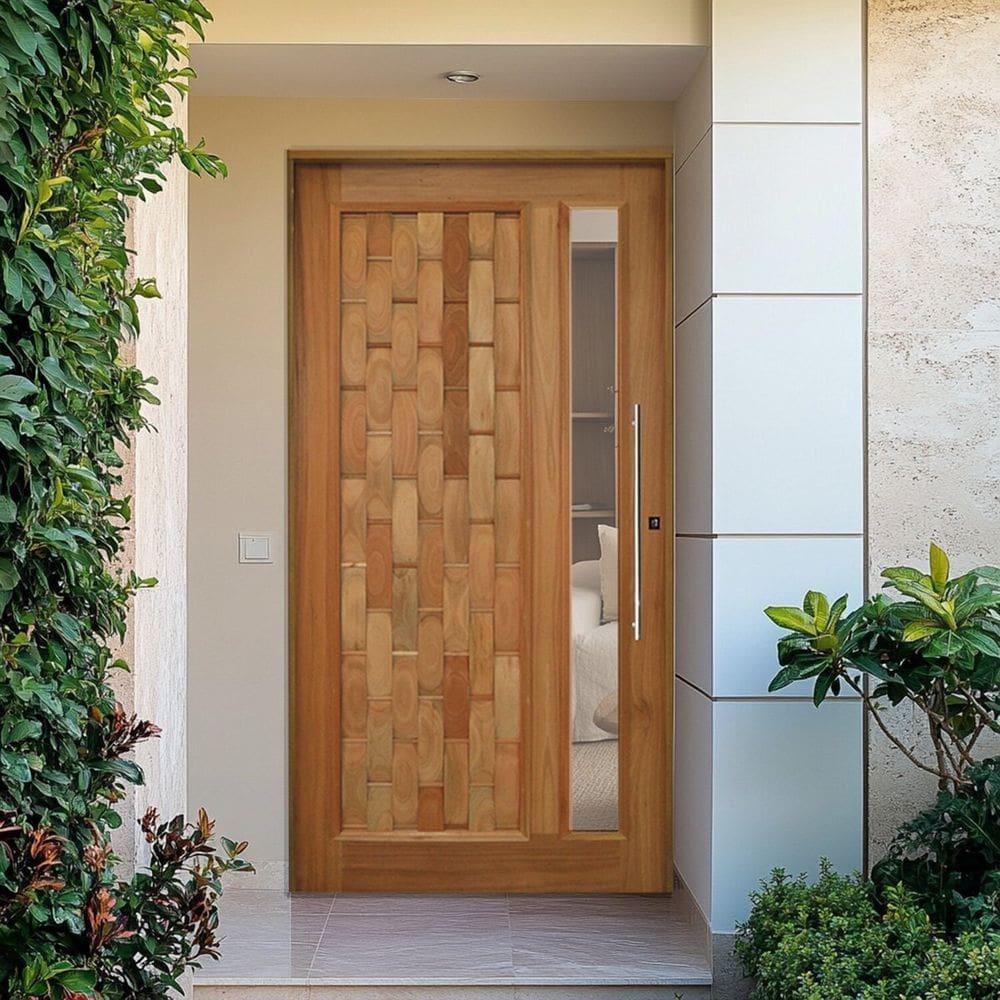 Porta Pivotante Couro em Pé com Visor Batente 14 Puxador Tubo 80 CM 120 X 210 Esquerdo Rodam