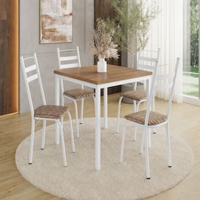 Conjunto de Mesas e Cadeiras 90x90 com 4 Cadeiras Branco/Rattan/ Demolição