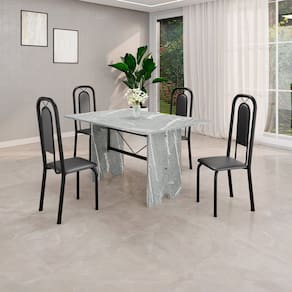 Conjunto de Mesa Tubular com 4 Cadeiras Lara Preto / Granito