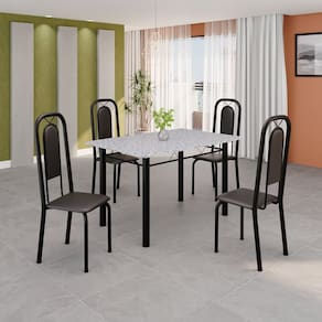 Conjunto de Mesa Tubular 120cm X 75cm Tampo Granito Ocre com 4 Cadeiras Lara Preto Liso