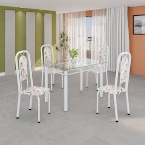 Conjunto de Mesa Tubular com 4 Cadeiras Lara Arabesco / Branco