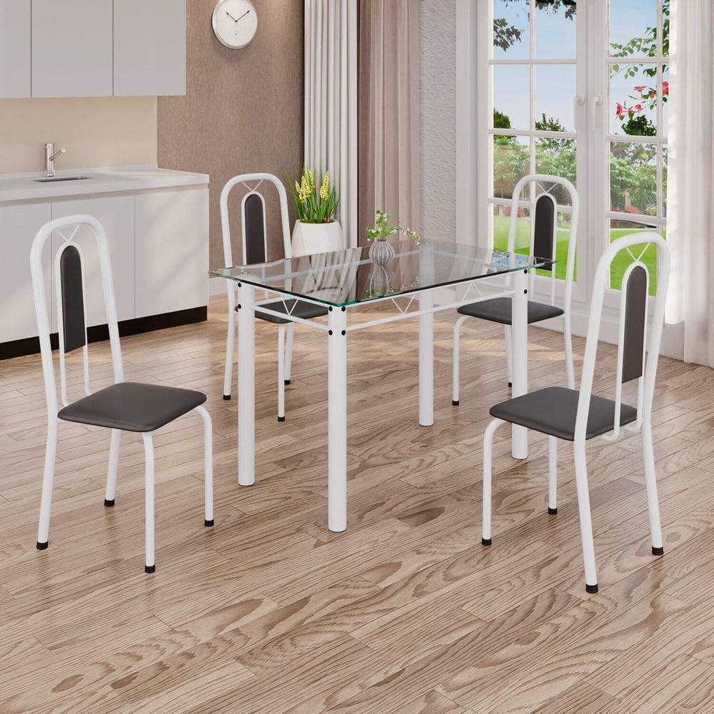 Conjunto de Mesa Tubular com 4 Cadeiras Lívia Preto / Branco