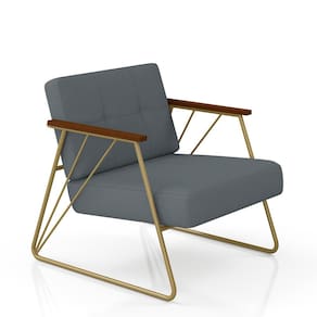 Poltrona Estofada Columbia Estilo Industrial Dourado/suede Cinza - M.a