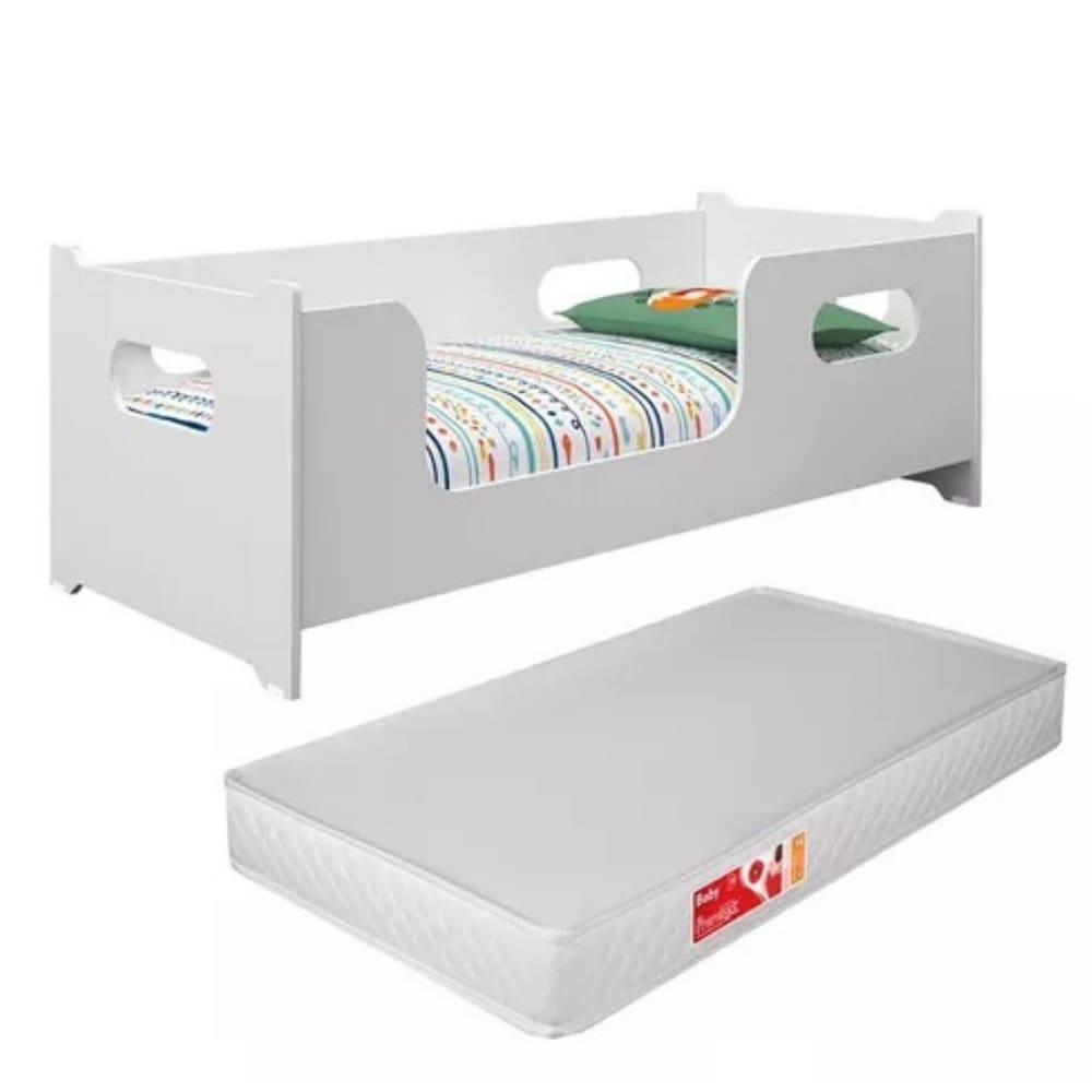 Mini Cama Infantil Montessoriana Encanto Para Quarto De Criança Menina E Menino Com Colchão E Proteção Lateral Cor Branc
