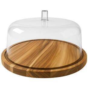 Boleira Madeira Teca com Cúpula de Acrílico 32cm Prato para