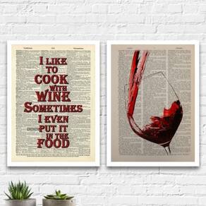 Kit 2 Quadros Cooking With Wine 24X18Cm - Com Vidro
