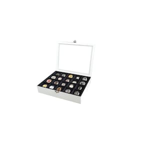 Caixa/estojo para 20 Relógios Laqueado Branco Flocado de Preto