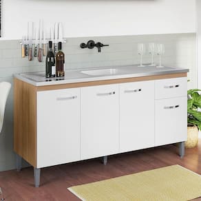 Balcão de Pia Ambiente Gabriela 150cm Amêndoa Branco - AJL
