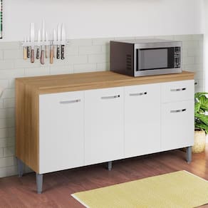 Balcão de Cozinha Ambiente Gabriela com Tampo 150cm Amêndoa Branco - AJL