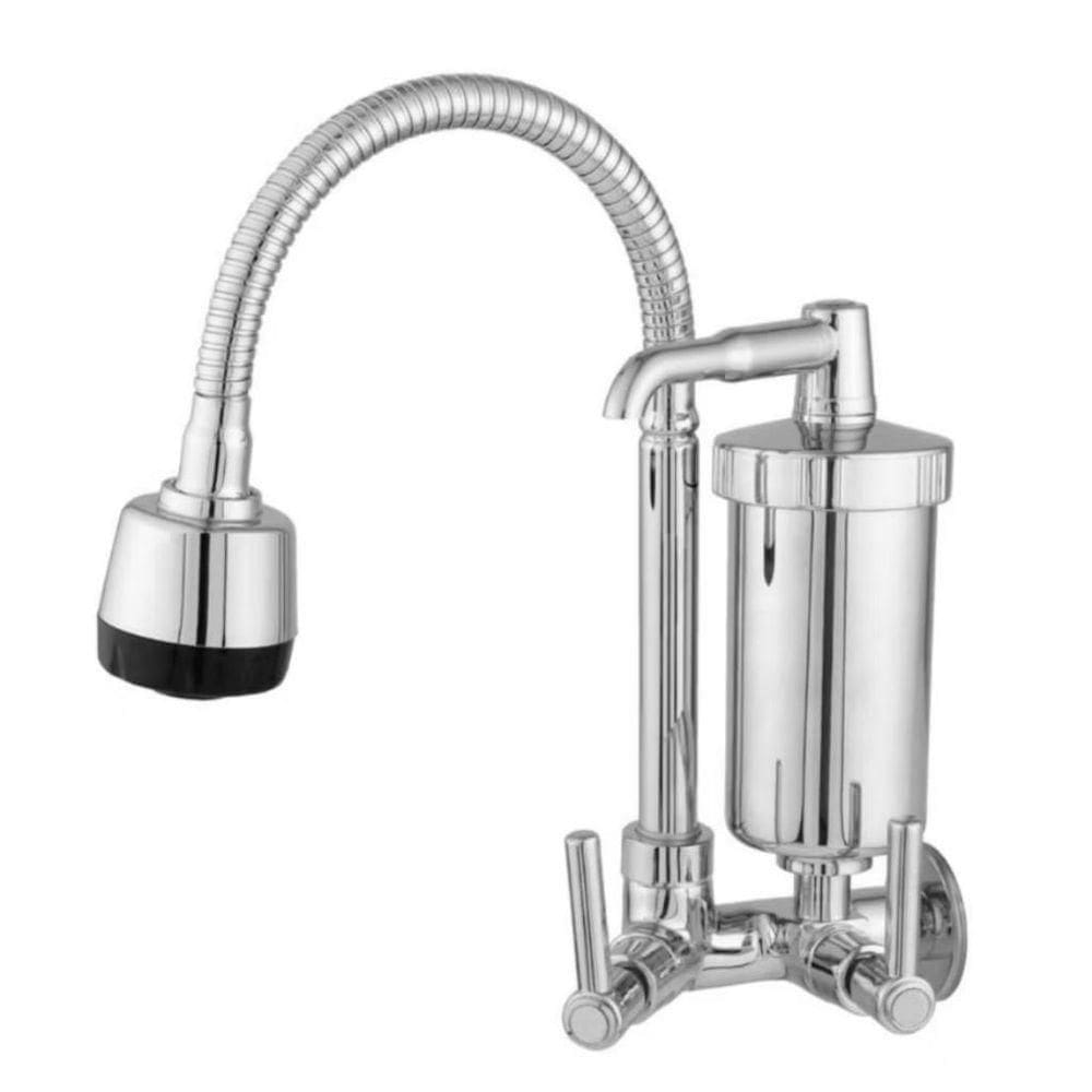 Torneira Com Filtro Cozinha Gourmet Flexivel Parede Bica Movel 1/4 De Volta Abs Cromado