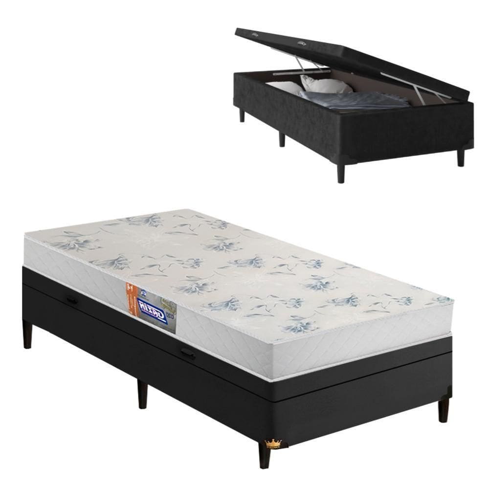 Cama Solteiro Baú Colchão Espuma D20 Supreme 88x188x53cm Preto