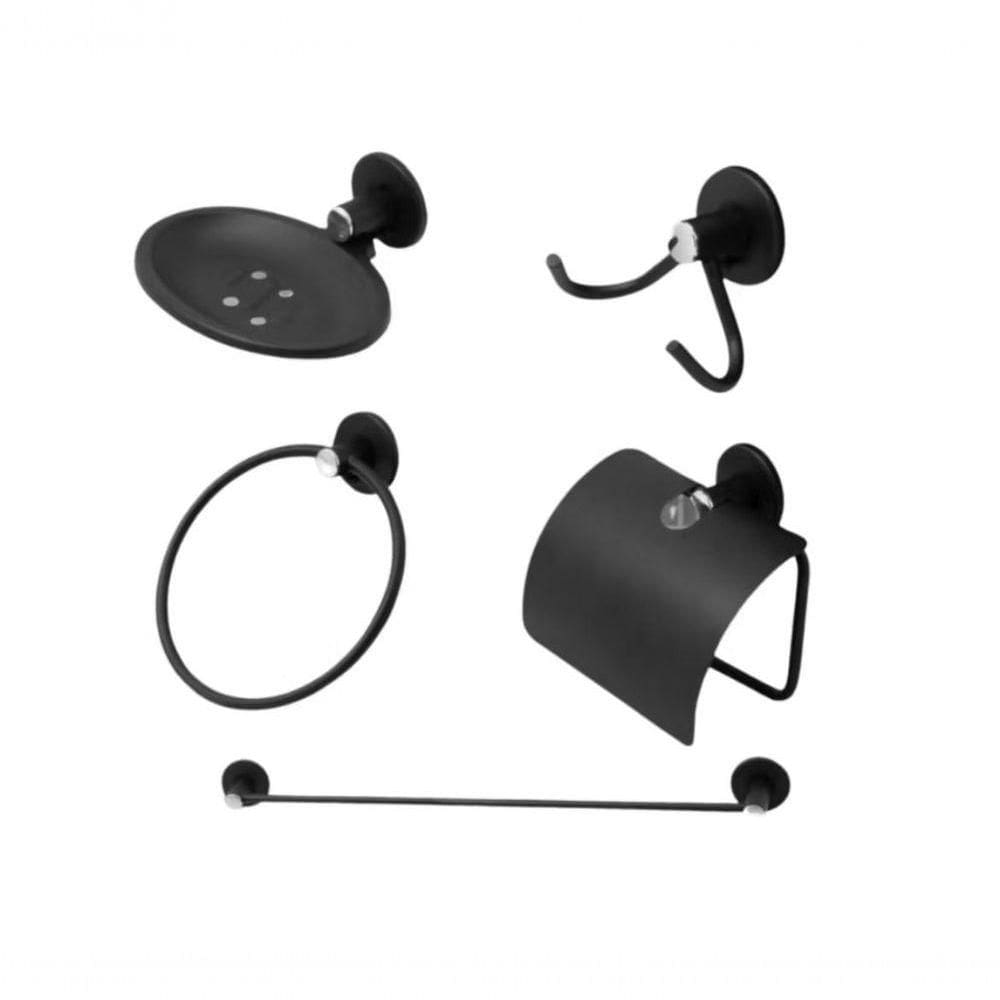Kit Stander Para Banheiro Aco Inox 5 Pecas Color Preto Fosco
