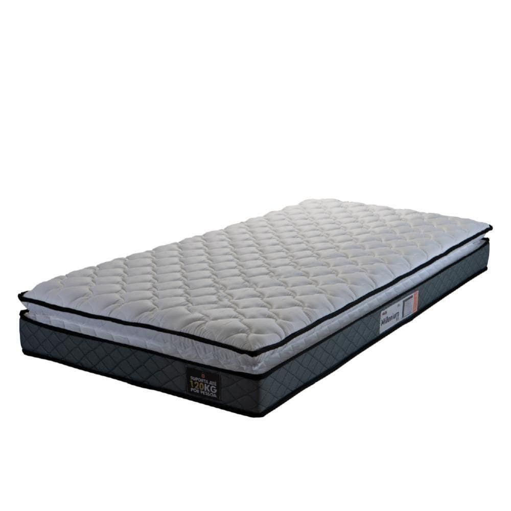 Colchão Solteiro Espuma D33 Pillow Top Millenium 88x188x19cm Cinza/Branco Hellen - Suporta até 120kg por Pessoa Cinza