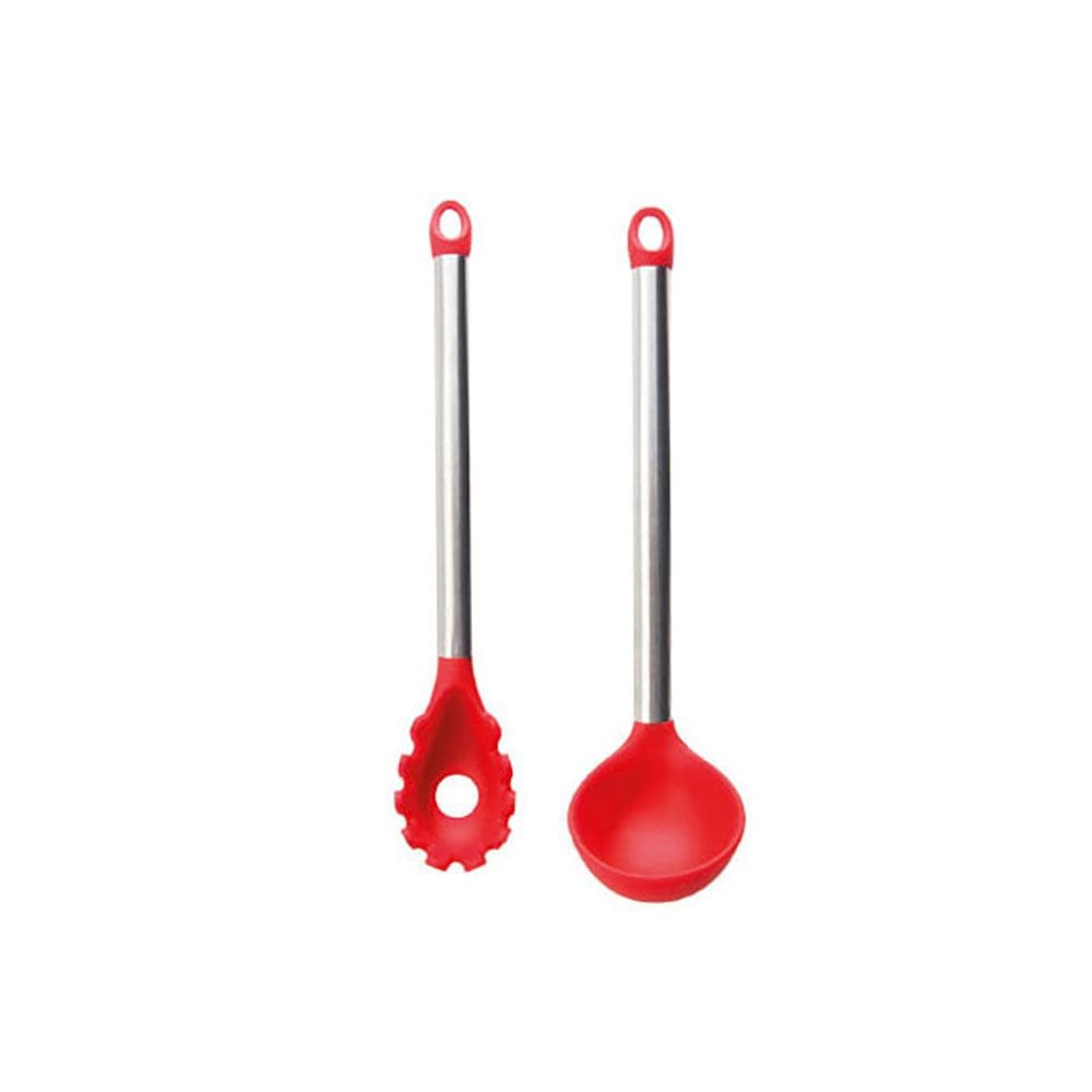 Colher Pegador e Concha Silicone Vermelho Inox Utensilios