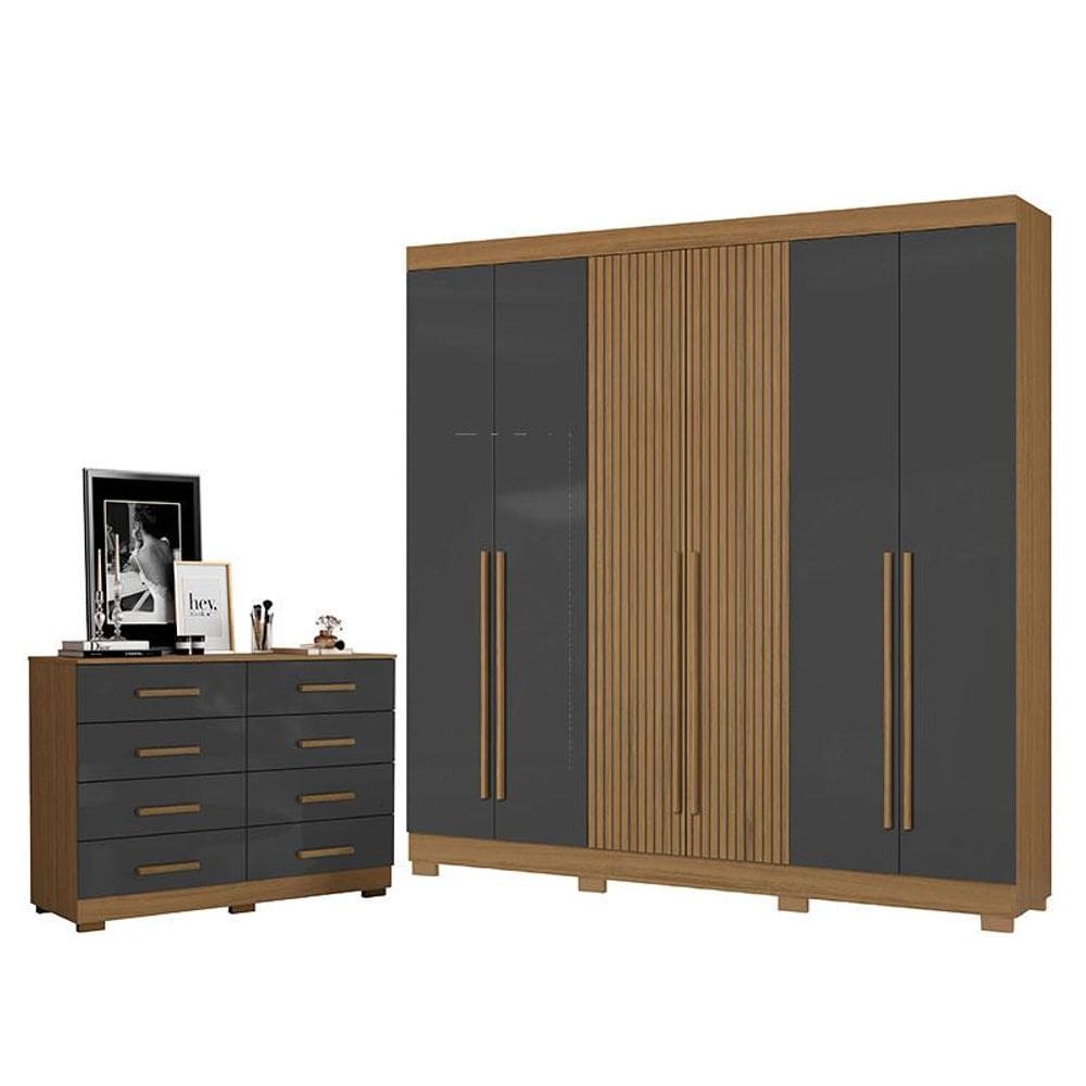 Cômoda 2014148 e Guarda Roupa Casal 2030230 Atacama Grafite - Aramóveis