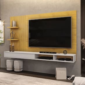 Painel Para TV até 60 Polegadas Ripado com Nichos Bento Cedro Bali DJ Móveis