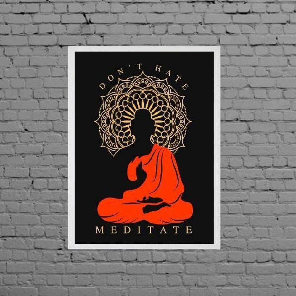 Quadro Decorativo Meditação Meditate 45X34Cm Moldura Branca