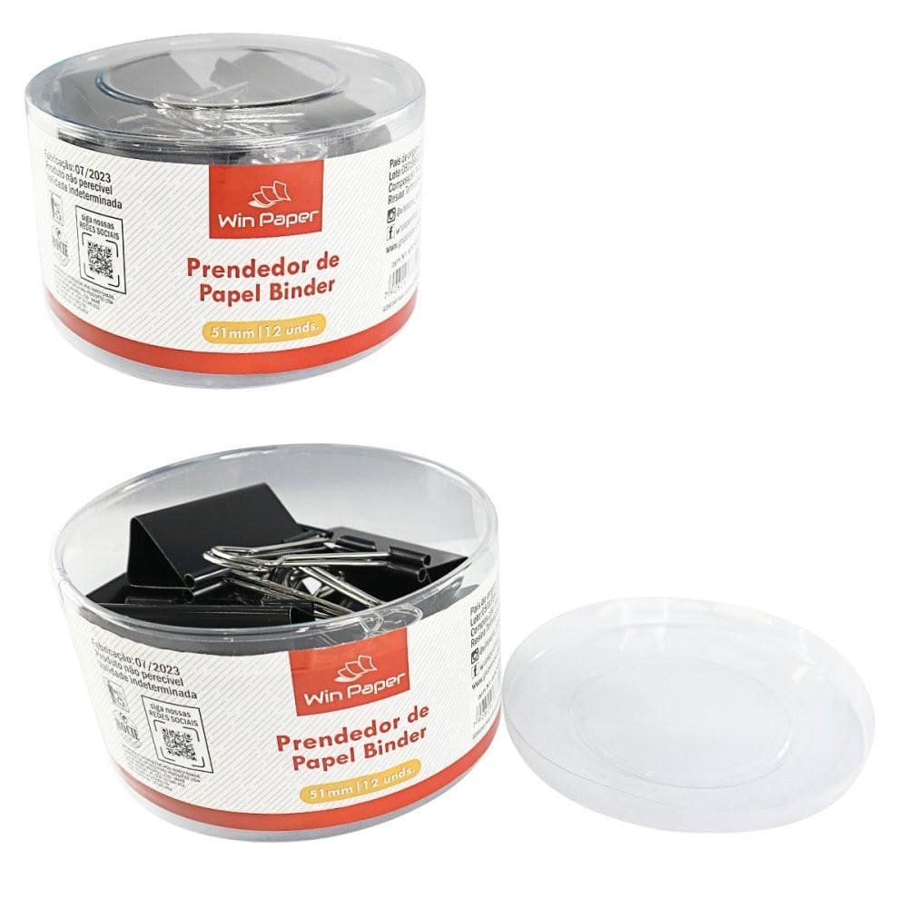 Prendedor Papel Binder 12 Peças Metal 51Mm Grande