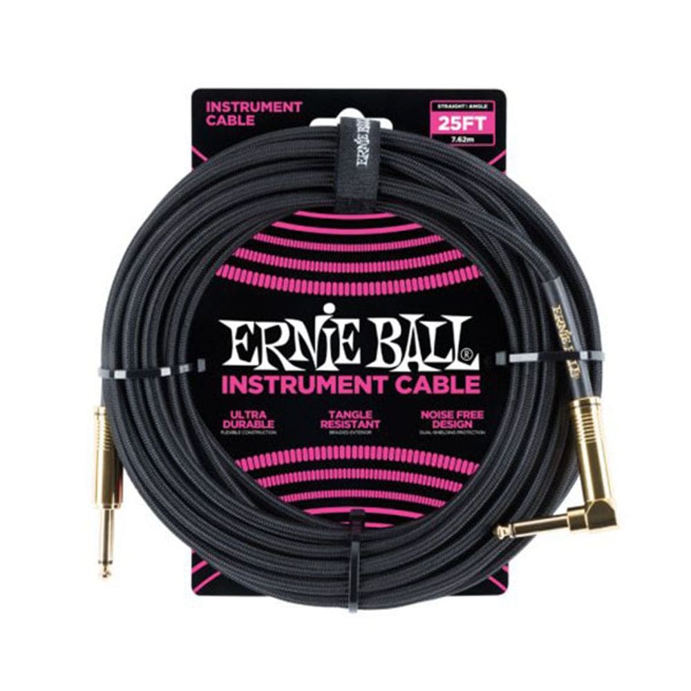 Cabo Ernie Ball Instrumento Braided P10 Em L 7,62m Preto