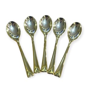 Kit 36 Mini Colher Descartável Dourada Plástico Luxo 9,8Cm