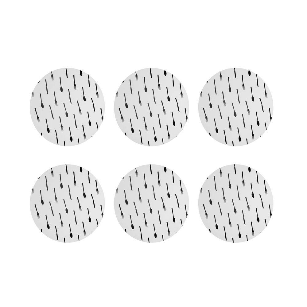 Sousplat Branco Talheres Jogo Americano Redondo 6un