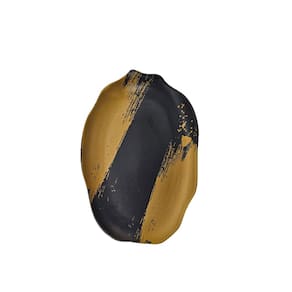 Travessa Rasa Preta Dourado Ceramica Fosco Stone 29cm