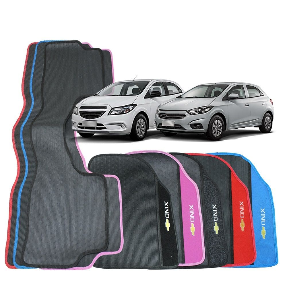 Tapete Onix 2012 a 2019 Borracha Personalizado 3 Peças Bordado Automotivo com Detalhe em Carpete