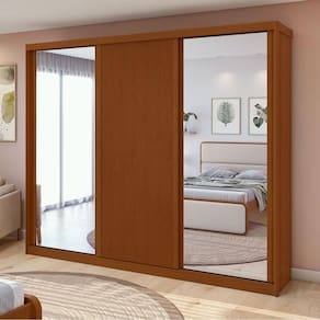 Guarda Roupa Casal Ambiente Ollie 3 Portas Frassino com Espelho Glass – Lopas