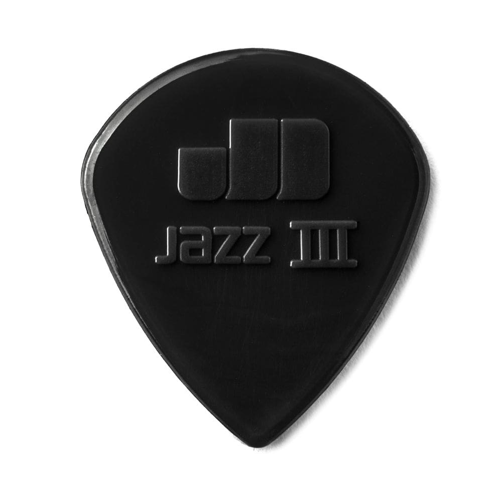 Palhetas de guitarra Dunlop Nylon Jazz III 1,38 mm pretas, pacote com 24