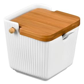 Saleiro de Mesa com Colher em Cerâmica Oasis Branco com Tampa de Bambu 300ml