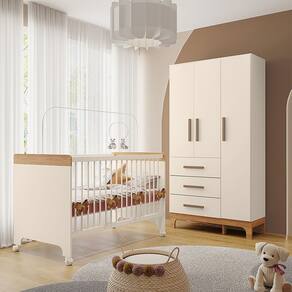 Kit Quarto Infantil Guarda-roupas e Berço Doçura Off-white/savana