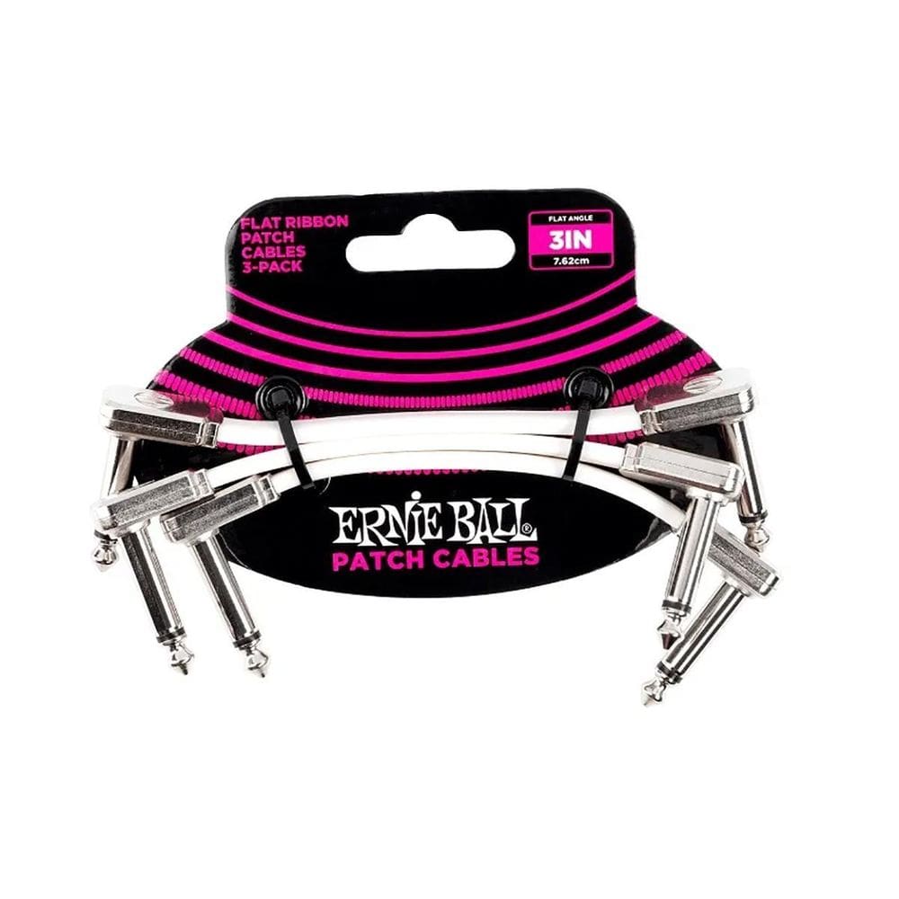 Kit 3 Cabo Ernie Ball Pedal Flat Ribbon P10 L 7Cm Branco