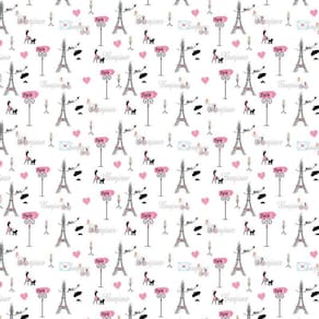 Papel Parede Branco Paris Bonjou Torre Eiffel Carta Coração