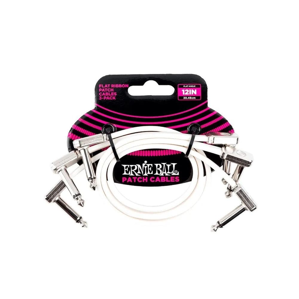 Kit 3 Cabo Ernie Ball Pedal Flat Ribbon P10 L 30Cm Branco