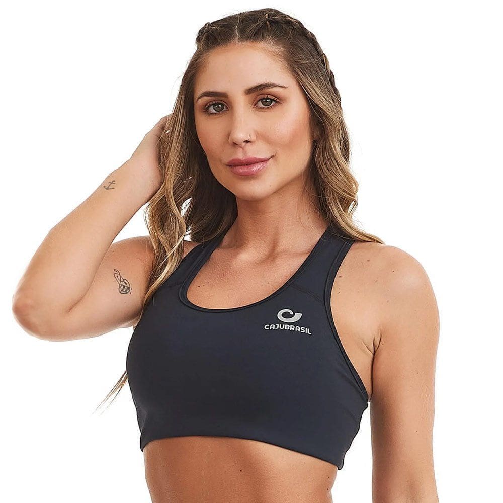 Top Caju Brasil NZ Tressed Preto Feminino Fitness Academia
