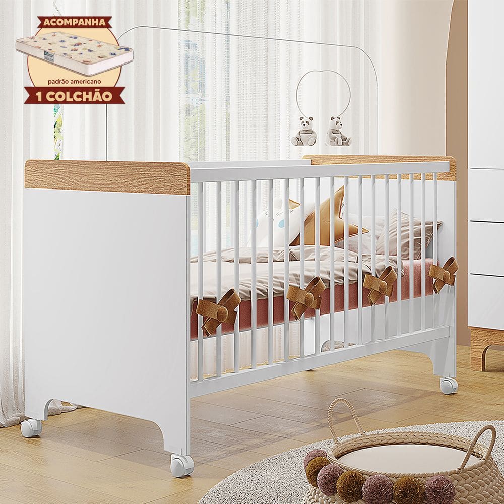Berço Cama Infantil Doçura com Colchão Branco/savana