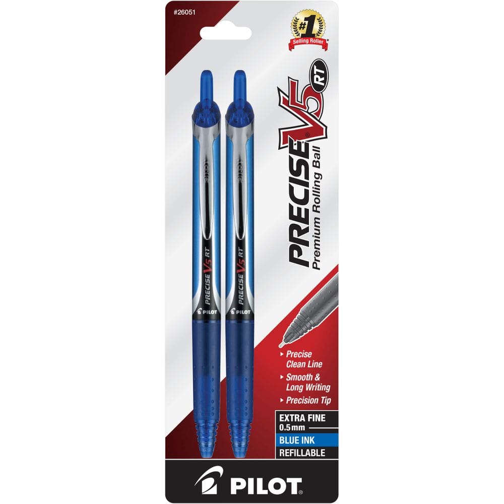 Canetas esferográficas Rolling Ball PILOT Precise V5 RT Blue Ink 0,5 mm, pacote com 2
