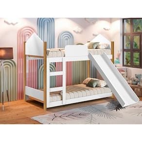 Beliche Infantil Magia Com Escorregador Branco/Nature - Gabrielli Móveis
