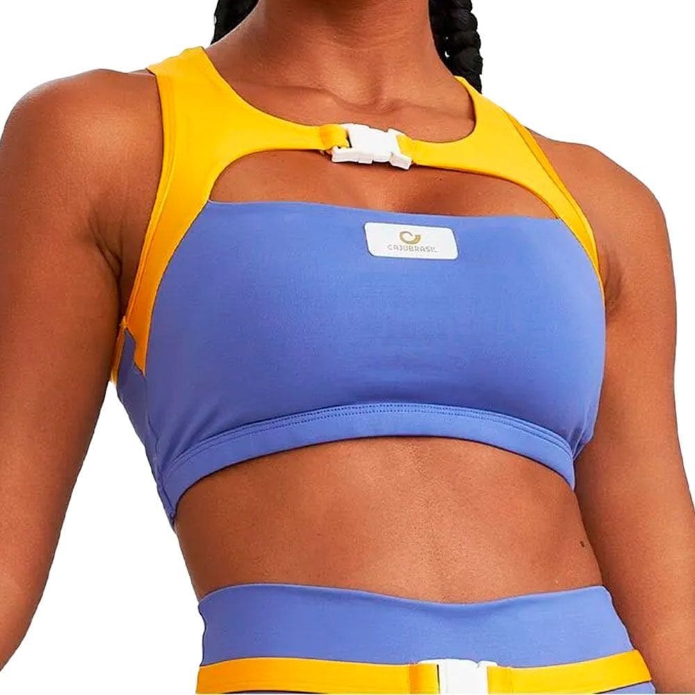 Top Caju Brasil Nz Com Fecho Azul Feminino Fitness Academia