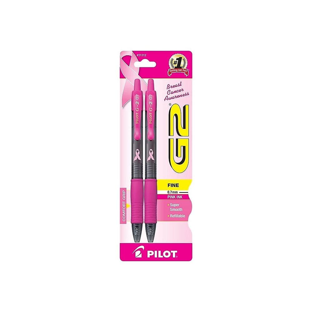 Canetas de rolo de gel Pilot G2 Pink Ribbon Fine Point 0,7 mm, pacote com 2